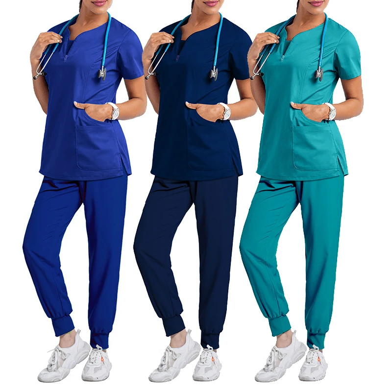 

Stretch Medical Uniforms Women Scrubs Sets Tops Pant Nurses Accessories Hospital Doctors Dental Clinic Lab Worwear Clothes Suits