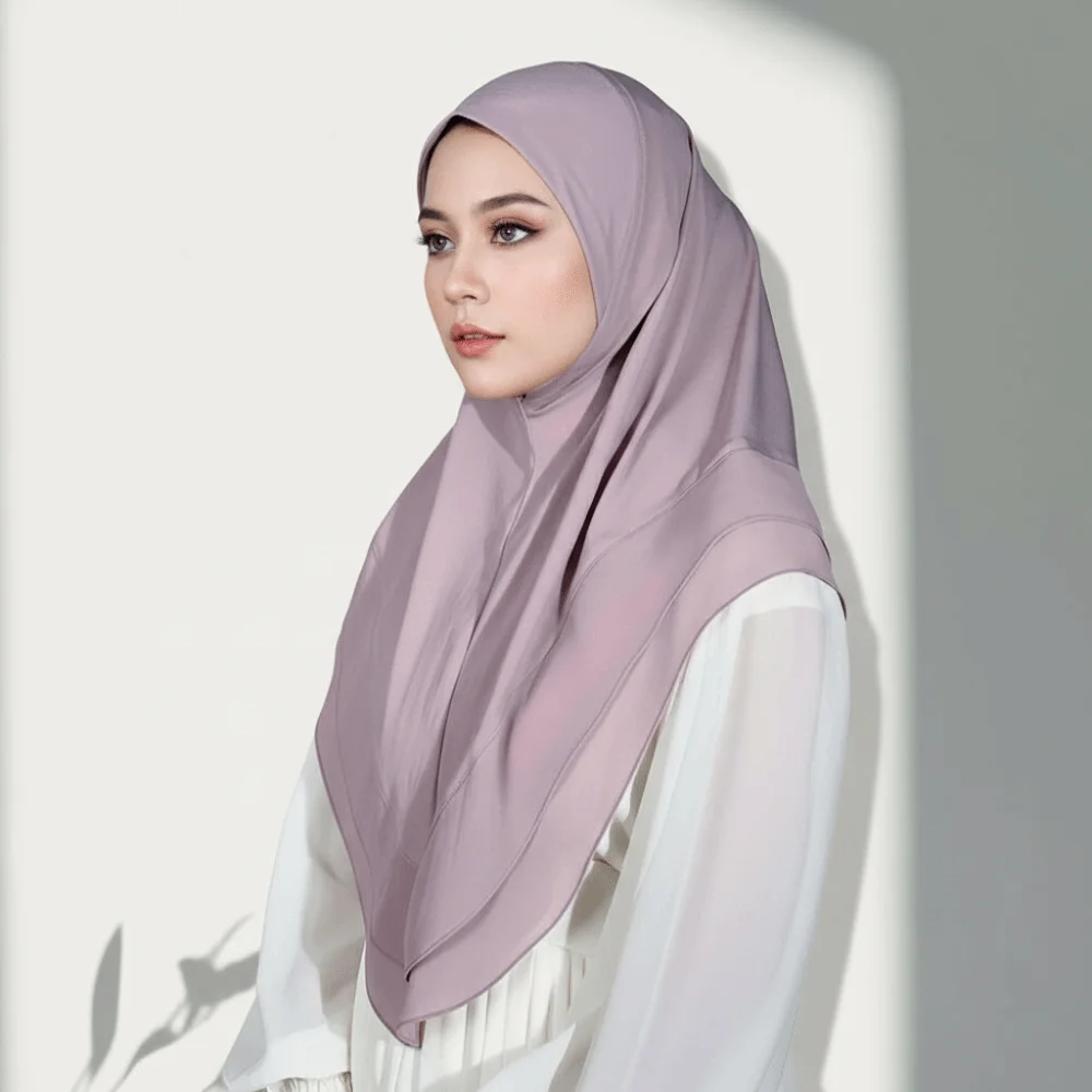 Non-Transparent Double Layer Chiffon Hijab Solid Color Elegant Drape Instant Chin Cover Scarf Secure Chin Support