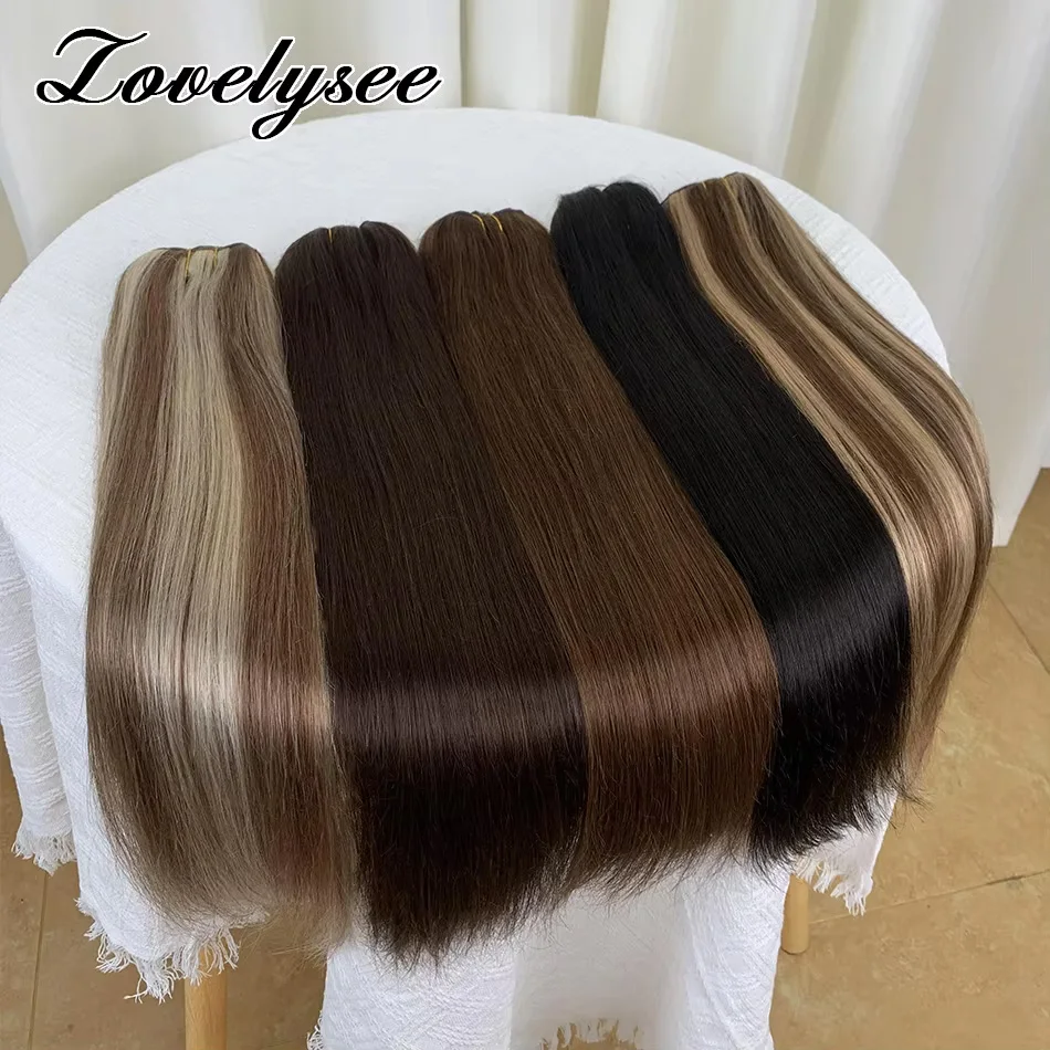 Lovelysee 12“ to 26” Highlight Blonde Human Hair Weft Brazilian Machine Remy Natural Straight Weav 100G/Per Bundles for Women