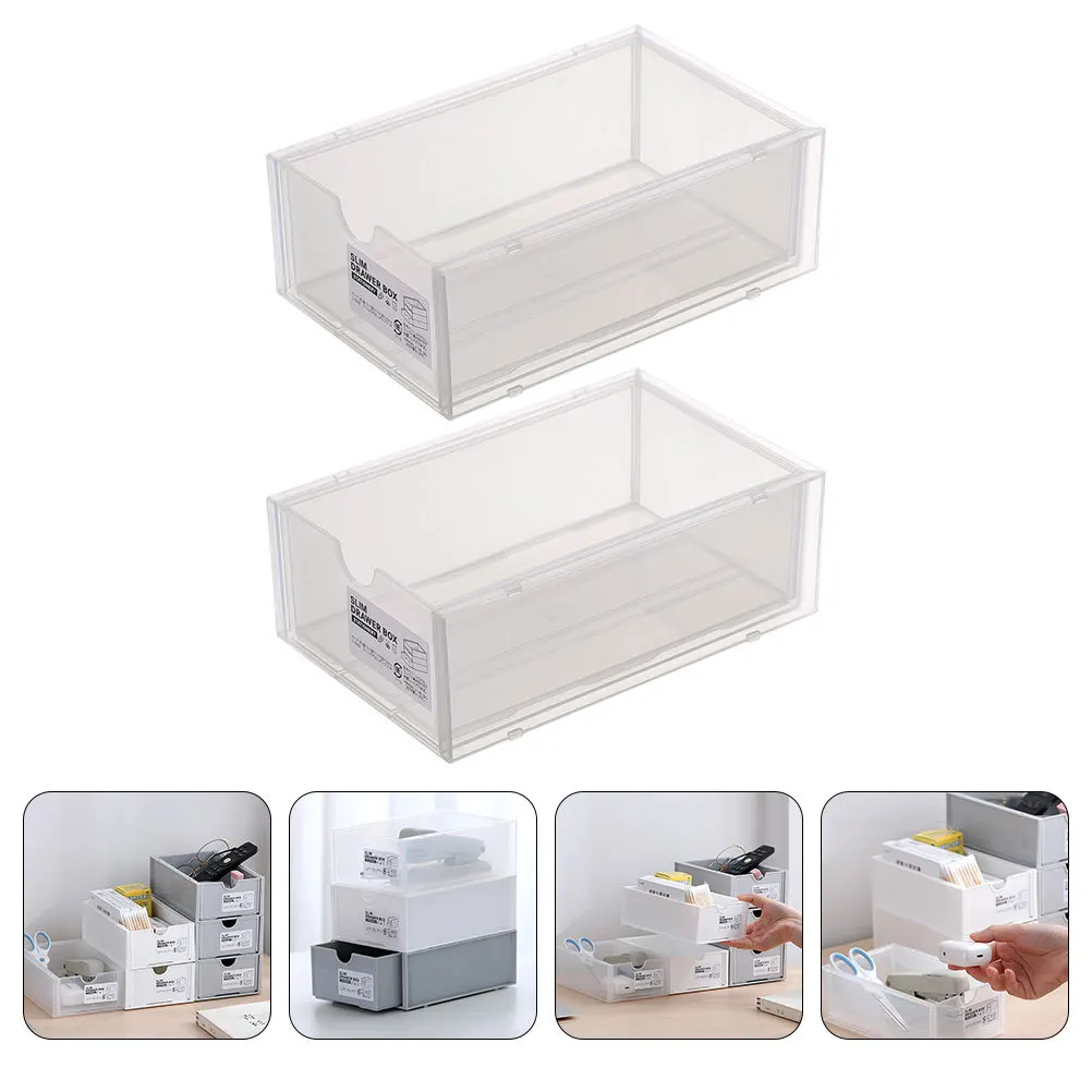 

2Pcs Stackable Storage Drawer Well-Organized Stationery Container Perfect Gift for Friends Families Tidy Desk Storage Box