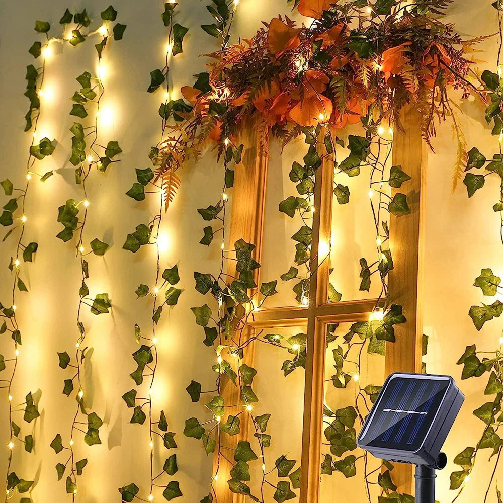 Rattan Light 5m 50 Led String Ground Melon Leaf Battery Box Solar Outdoor Copper Wire Rattan Waterproof Decorative String Lights