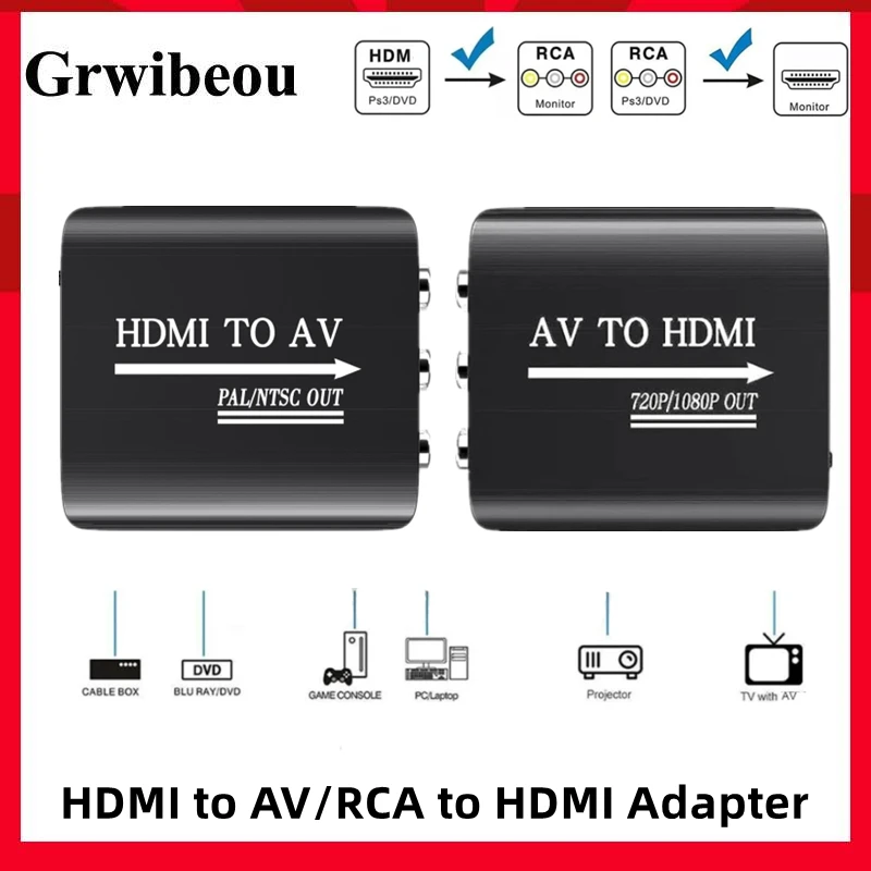 1080P HDMI-compatible To RCA AV Converter Adapter AV To HDMI Audio Video Adapter HDMI2AV Support NTSC With USB Cable For TV BOX