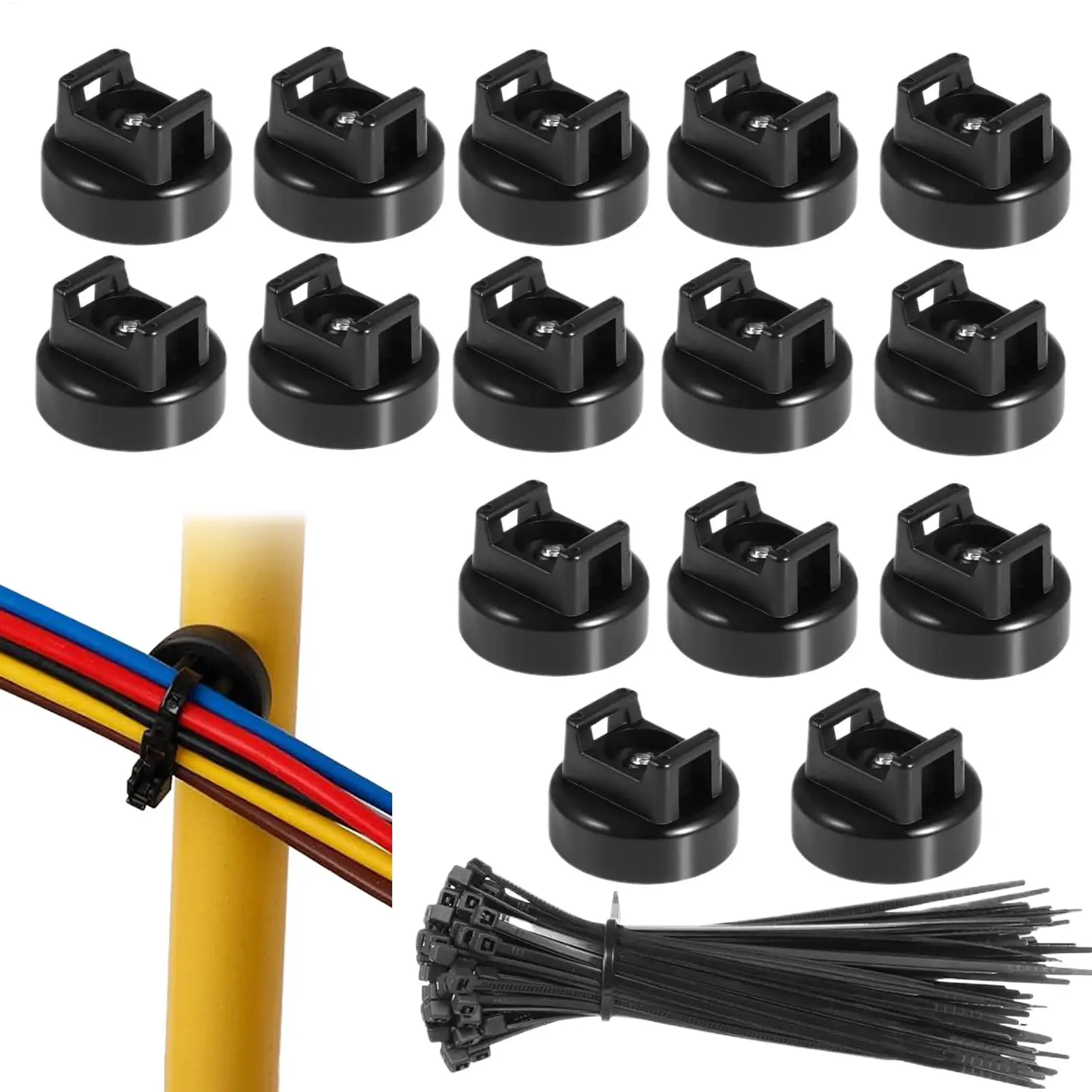 15pcs Magnetic Cable Zip Tie Mount Kit Charging Cord Organizer Multifunctional Cable Holder with Ties for Wall Work Organization