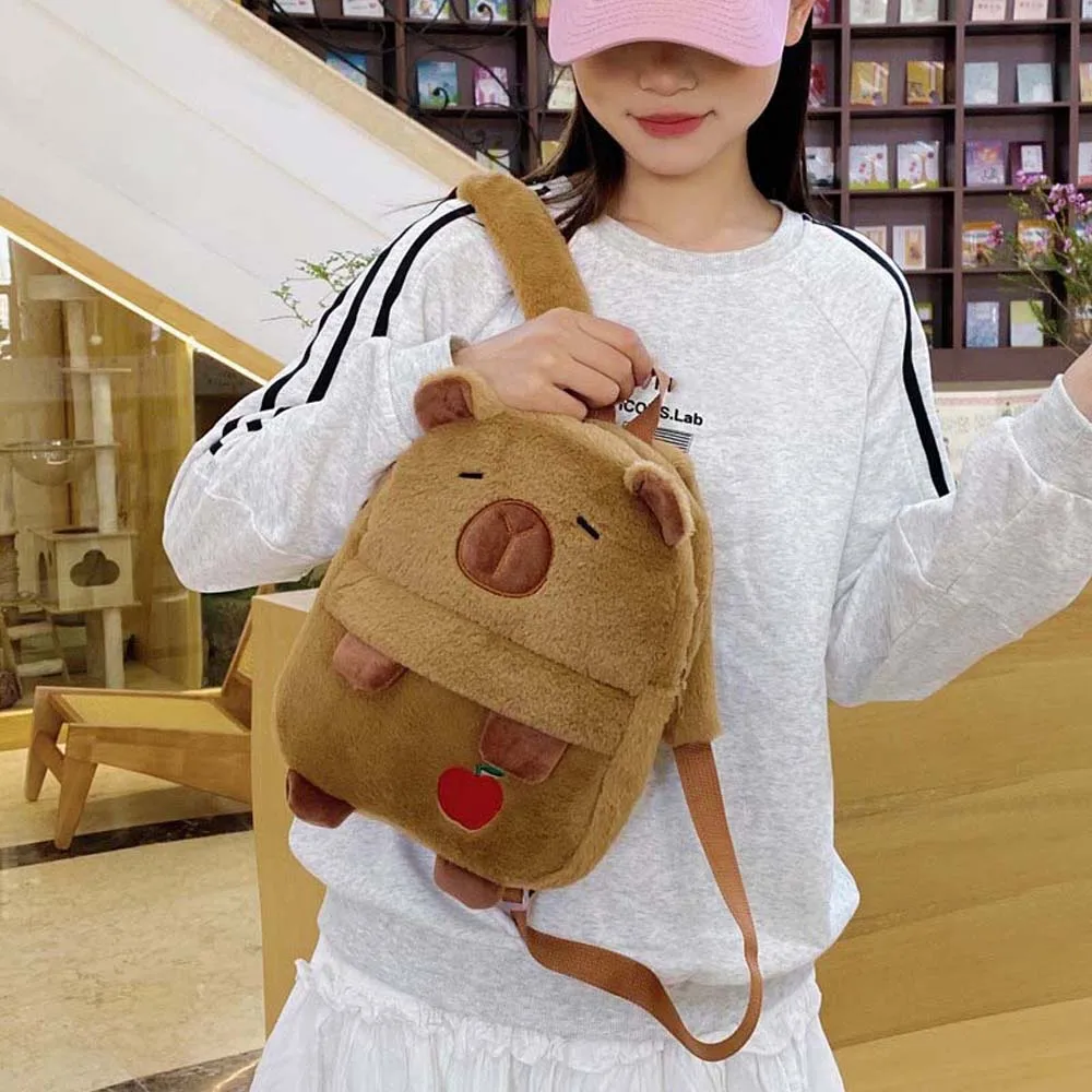

Cute Capybara Plush Backpack Soft Embroidered Cartoon Animal Daypack PP Cotton Lightweight Large Capacity School Bag Daily