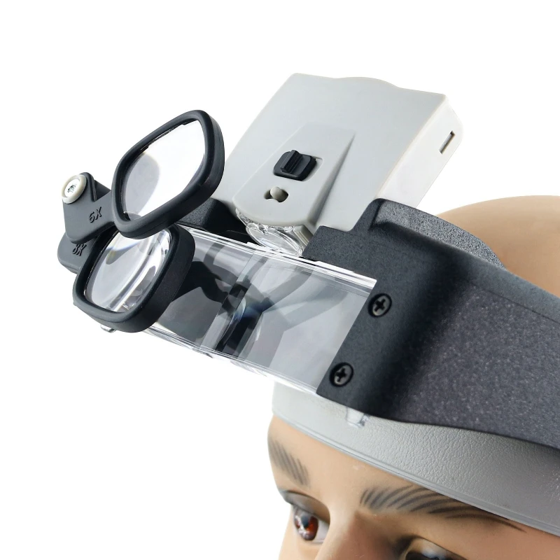 LED Head Magnifier,Hands Free Headband  Glasses with 2 Led,Professional Jeweler Loupe