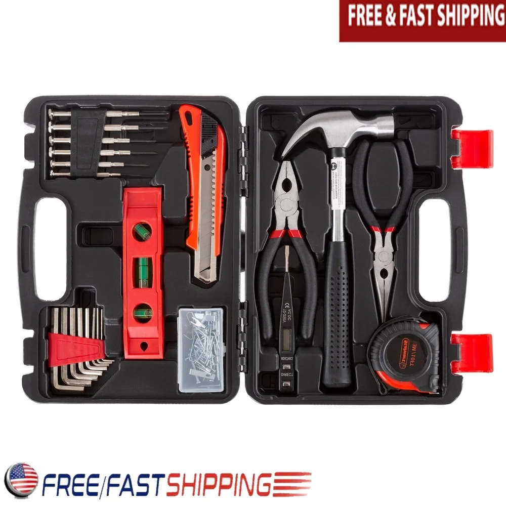 

102 Piece Tool Kit Heat Treated Steel with Carrying Case Essential Hand Tools Home Repairs DIY Projects Apartments Dorms