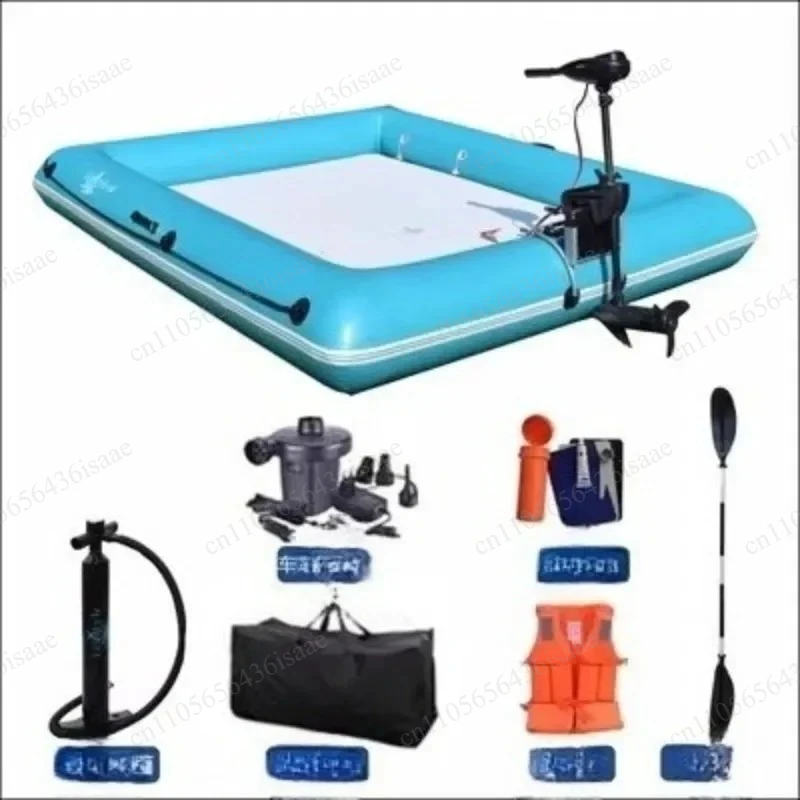 Inflatable Floating Fishing Platform, Mobile Luya Net Flat Boat with Fence, Air Magic Carpet for Fishing