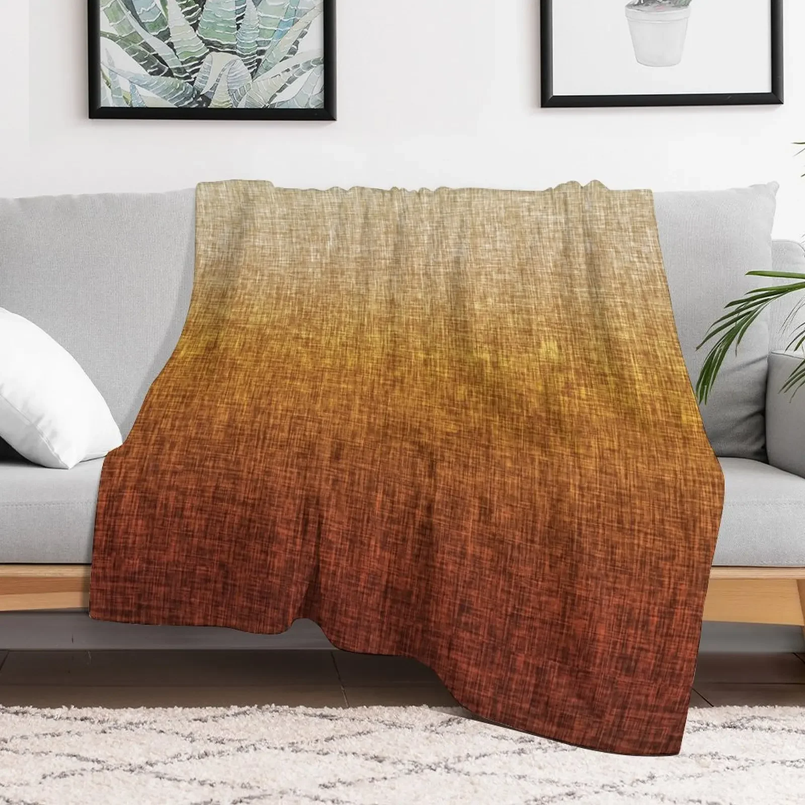 

Ombre Burnt Orange Yellow Tan Crosshatch Pattern Throw Blanket Plush Blankets For Baby Blankets