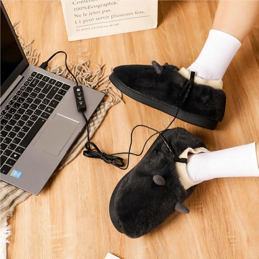 USB Heated Slippers Plush Adjustable Heating Detachable Anti-slide Winter Shoe Cover Removable Foot Warmer Home Office