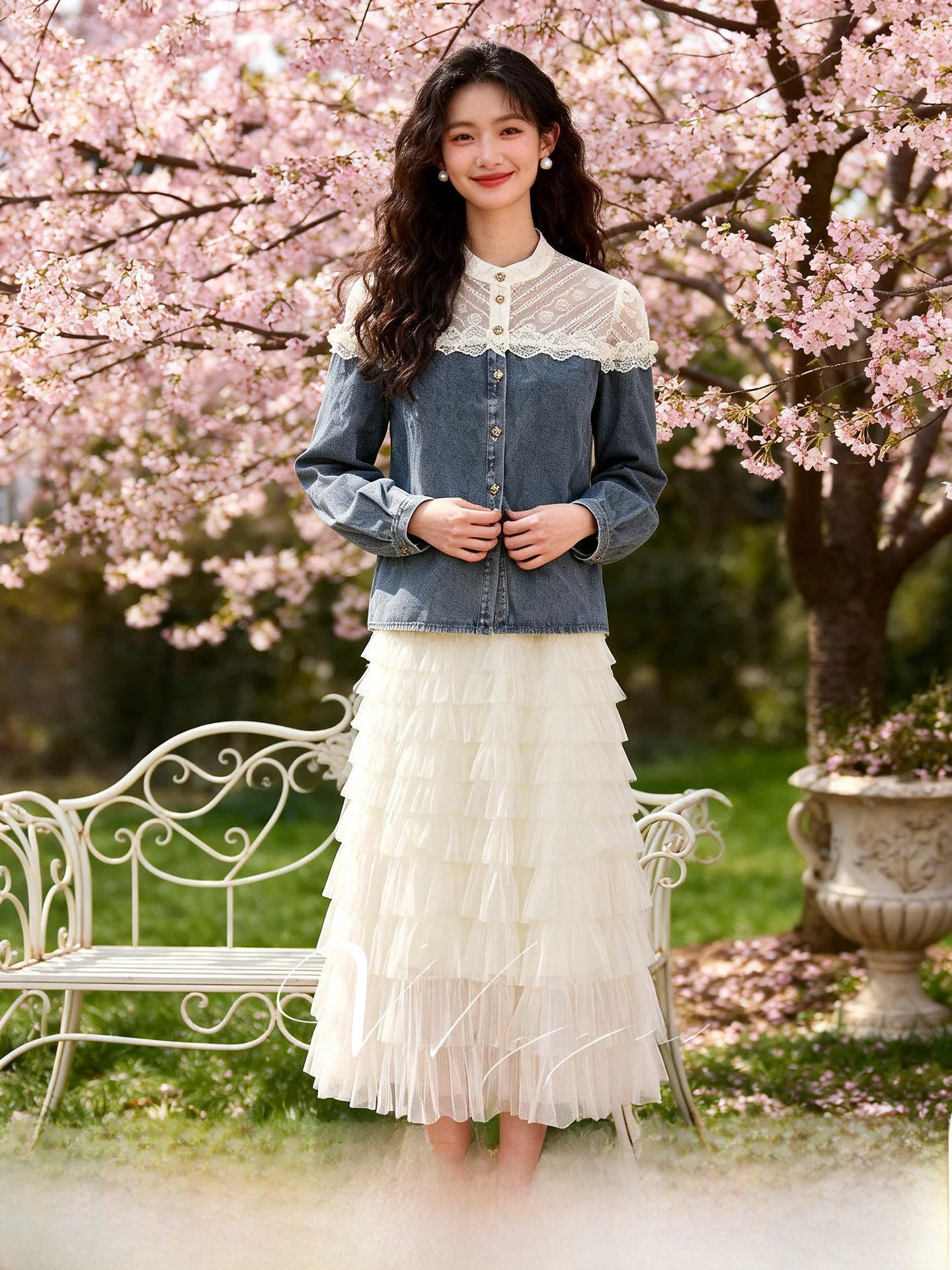 

Spring 2026 Large Size Women's Lace Splicing Set Faionable Commute Sle High Waist Long Pants Casual A-Line Skirt Top
