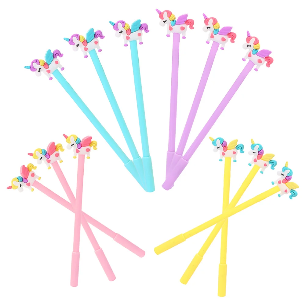 

12 Pcs Gel Pen Adorable Kids Sign Pens Cute Writing for Students Cartoon Stationery Girls Silica Plastic