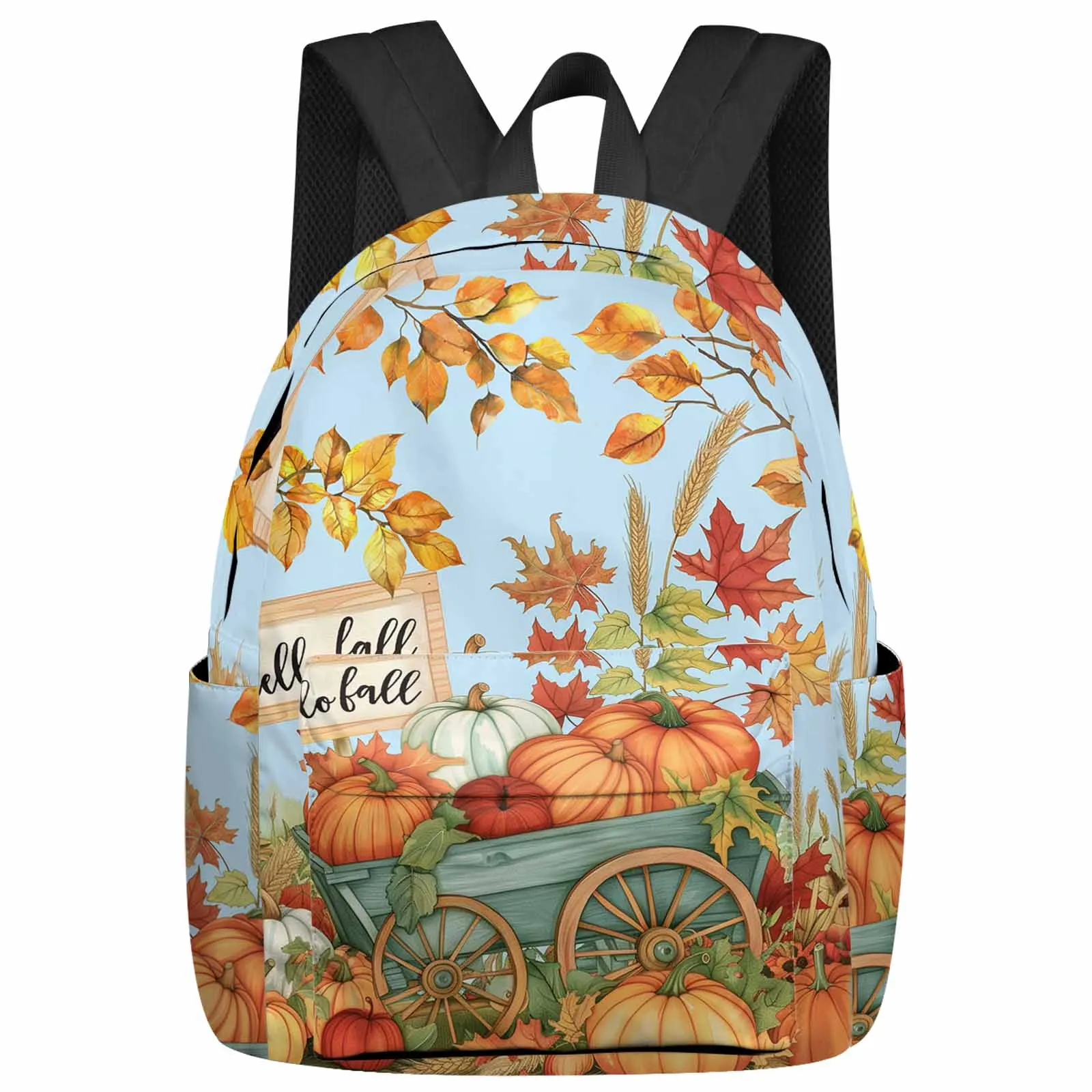 Pumpkin Cart Sunflower Backpack Teenagers Student School Bags Laptop Custom Backpack for Men Women Travel Bag