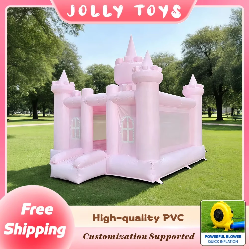 Cute Pink Bouncy Castle Indoor and Outdoor Inflatable Bounce Trampoline for Activity Birthday Party Playhouse Includes Blower