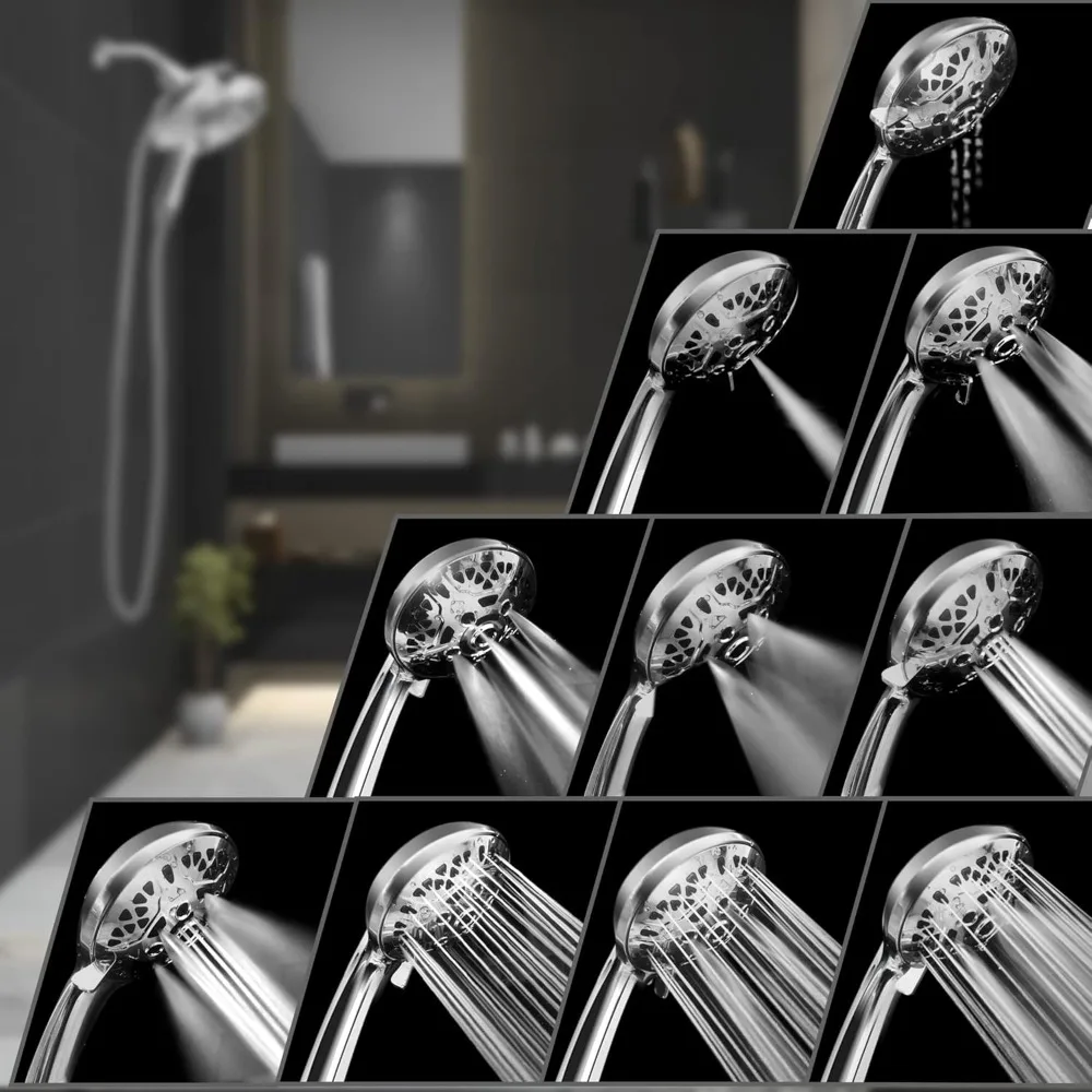 Dual Function Shower Head: High Pressure Handheld and Rainfall Shower with 59 Rotating Spray Settings