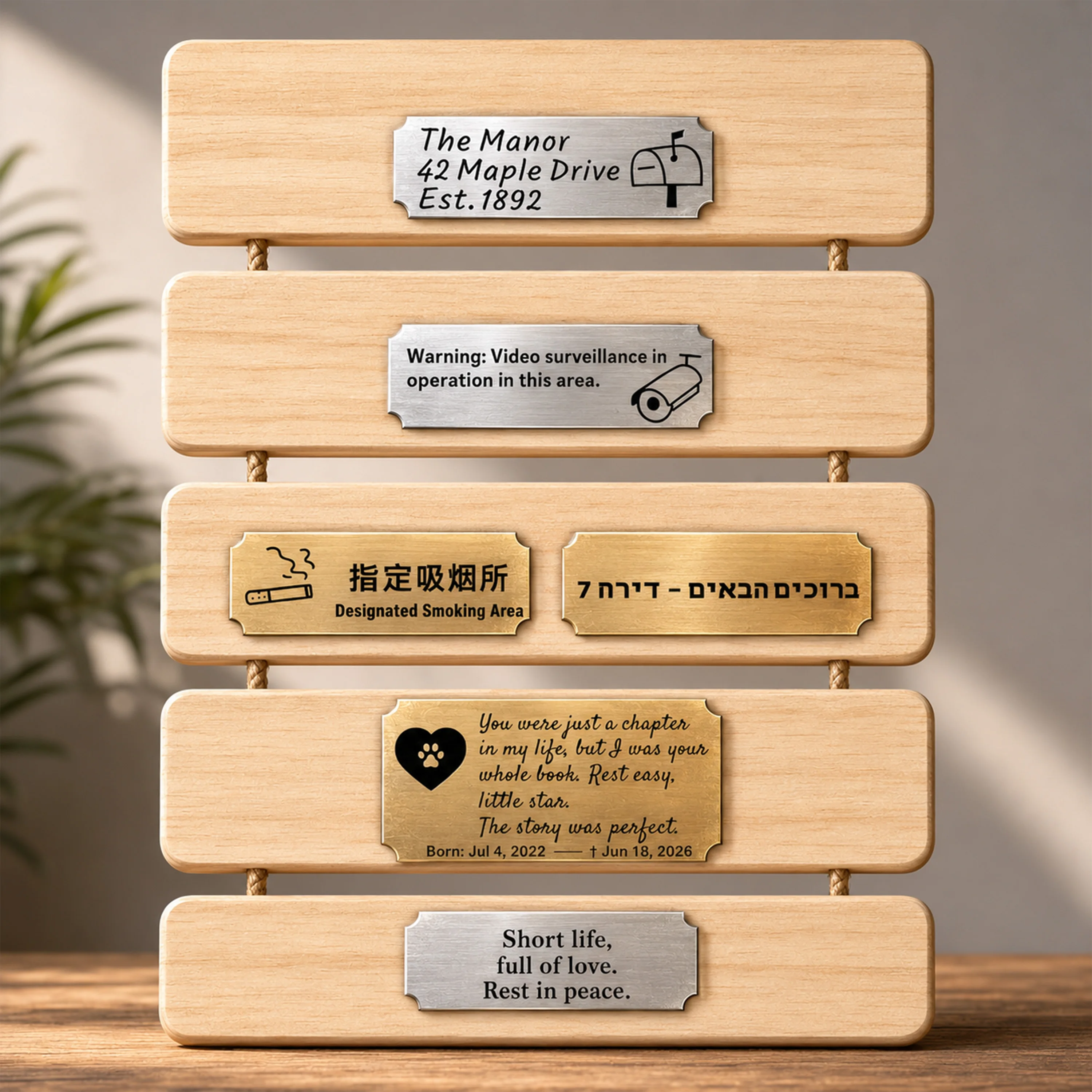 4' B X 2' H Personalisierte Edelstahl-Gedenktafel für Haustiere, Briefkasten-Namensschild, Türnummer, Warnschild