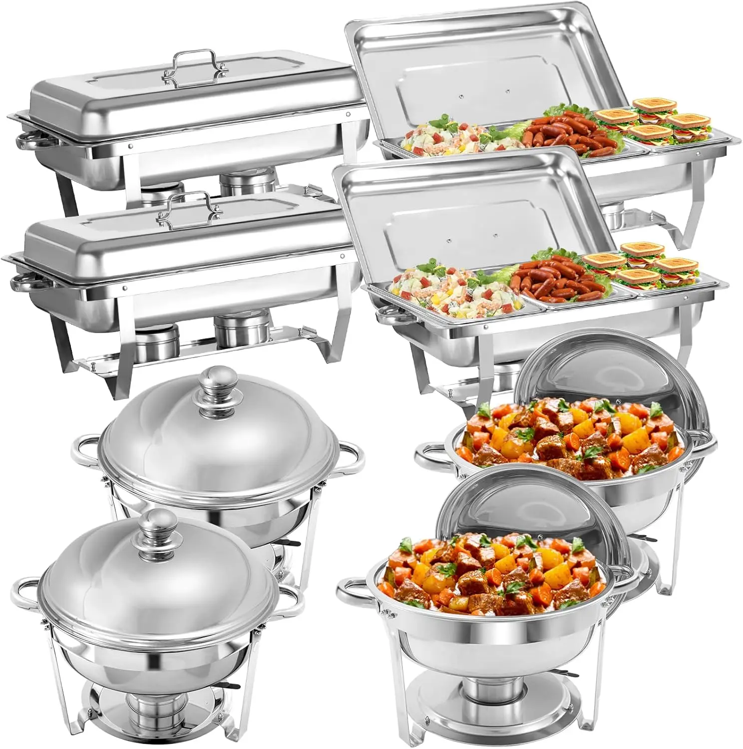 8 Pack Chafing Dish Buffet Set, Stainless Steel Catering Food Warmer For Banquet, Parties, Wedding (4 Packs 8Qt 1/3 Pan + 4