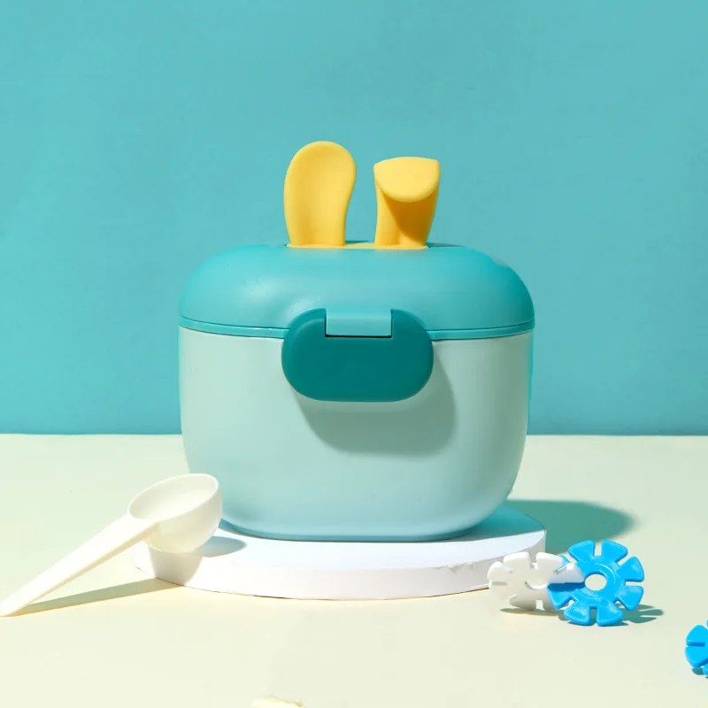 New Silicone Rabbit Ear Formula Dispenser, Milk Powder Container, Matte Surface Milk Powder Box with Spoon, Lock and Strap