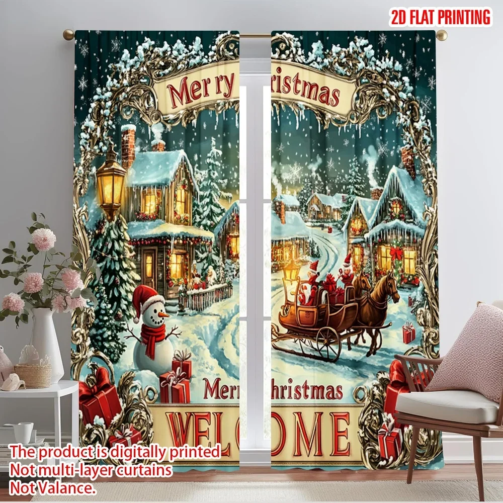 

2pcs,2D plane printing Popular Curtain Panels Santa's sleigh (3) Versatile 100% Polyester (without rod) Gifts Ldeal for Bedroom,