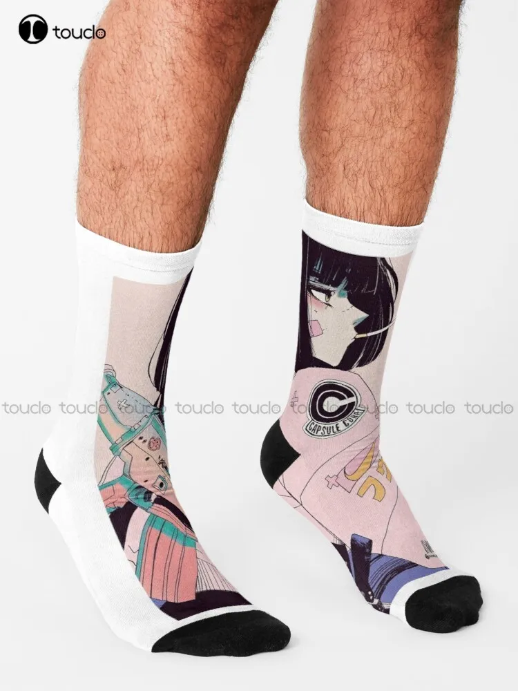 Cyber Girl Science Fiction Socks Blue Socks Street Skateboard Socks 360° Digital Print Comfortable Best Girls Sports Funny Gift