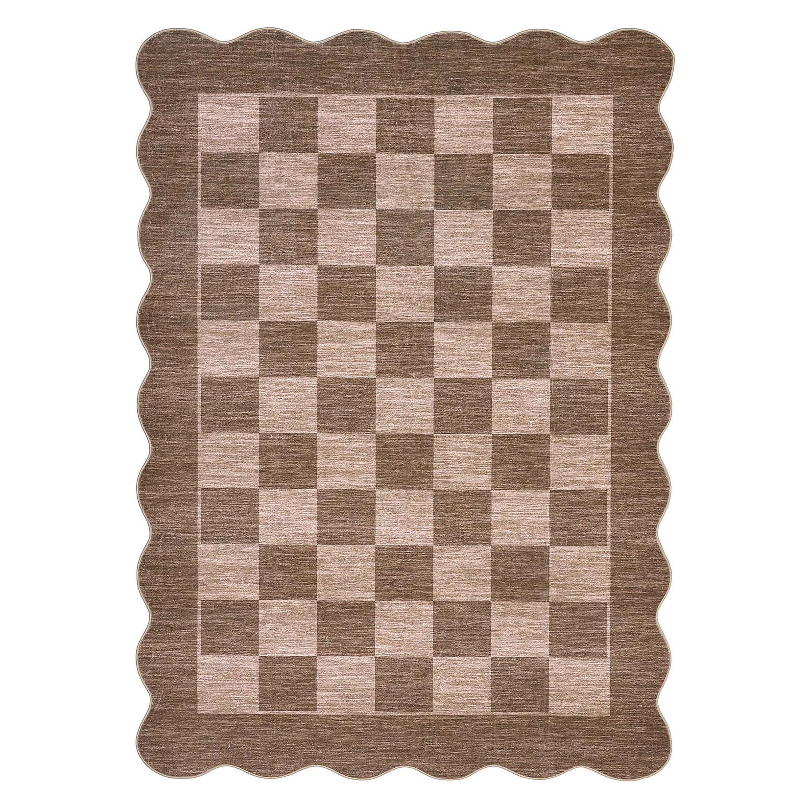 Area Rug, Scalloped Checkered Carpet, Modern Low Pile Machine Washable Rug with Non-Slip Backing, Soft Non-Shedding Pet Friendly Mark Resistant Floor Mat for Living Room Bedroom Dining Room Office