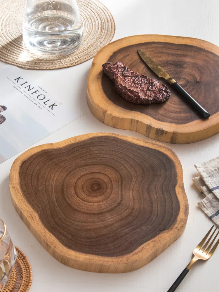 

Acacia Wood Cutting Board Creative Natural Tree Stump Irregular Shape Kitchen Chopping Block Desserts Plate Shooting Props