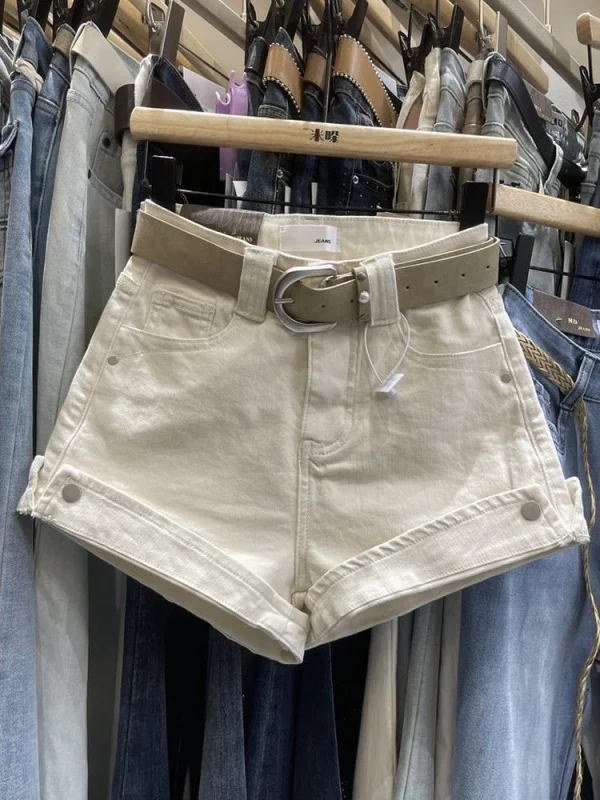 High Waist Denim Shorts Women's Retro Spicy Girl Cuffed Slim Fit A-Line Hot Pants Summer Cotton Blend Chinese Manufacturer