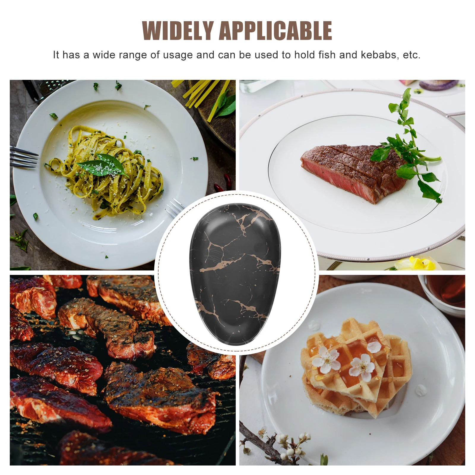 

Marble Pattern Melamine Plate Set Food Service Tray Smooth Surface Easy Clean Household Steak Pasta Container