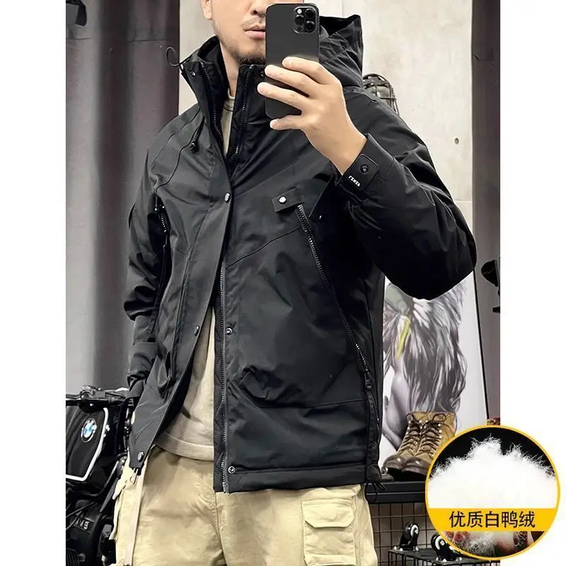 Men's Winter Zipper Punch Coat Thickened Warm Short Jacket Loose Fashion Design Premium Soft Comfortable Versatile Trend Brand