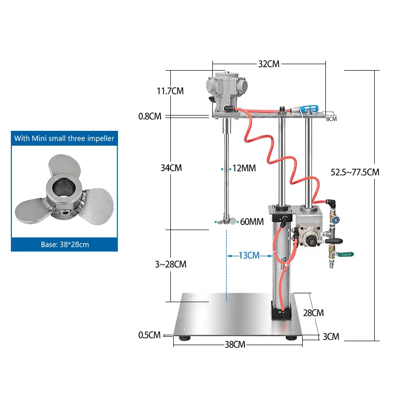5 Gallon Pneumatic Mixer Automatic Lifting Small Laboratory Chemical Liquid Dispersion Stainless Steel Agitator