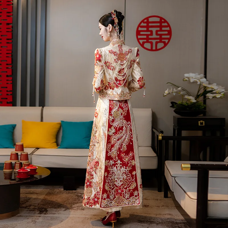 2024 New Heavy Industry Xiuhe Dress Bride Chinese Luxury Wedding Senior Outfit