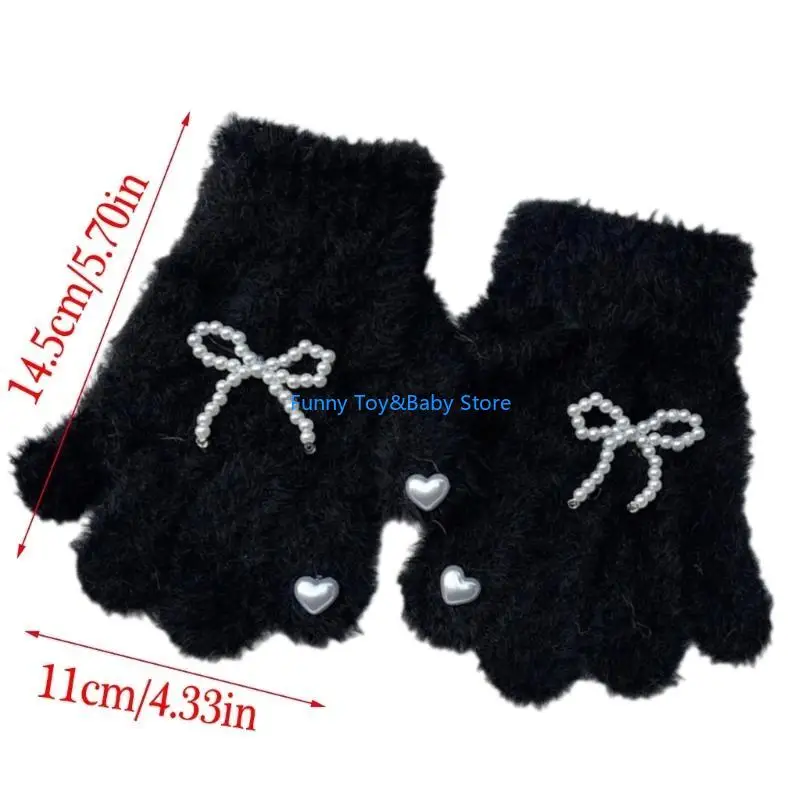 قفازات محبوكة للفتيات قفازات أصابع مقسمة مع تفاصيل عقدة لؤلؤية لـ 3-8T C90B