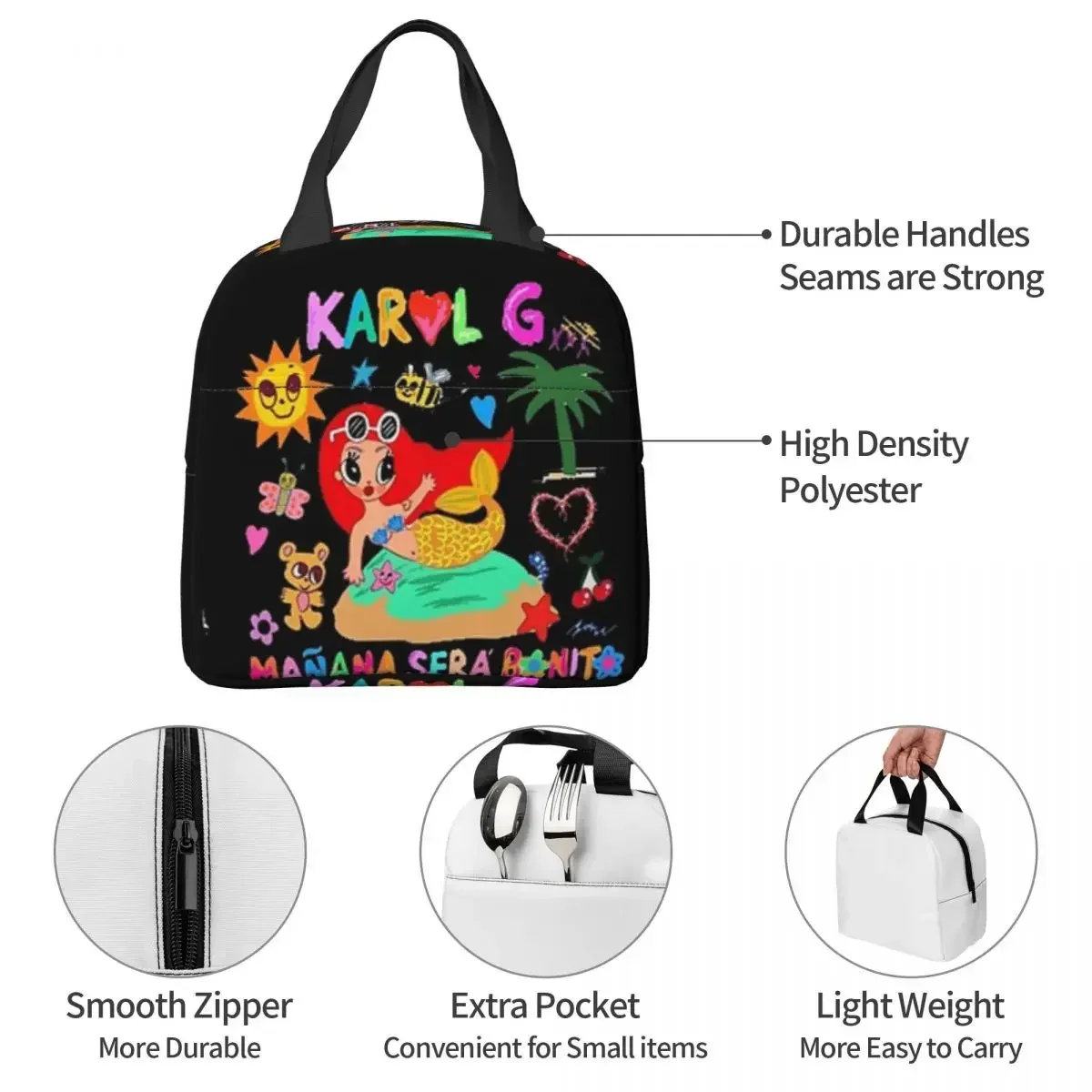 Manana Sera Bonito Karol G Insulated Lunch Bags Leakproof Picnic Bag Thermal Cooler Lunch Box Lunch Tote for Woman Work Children