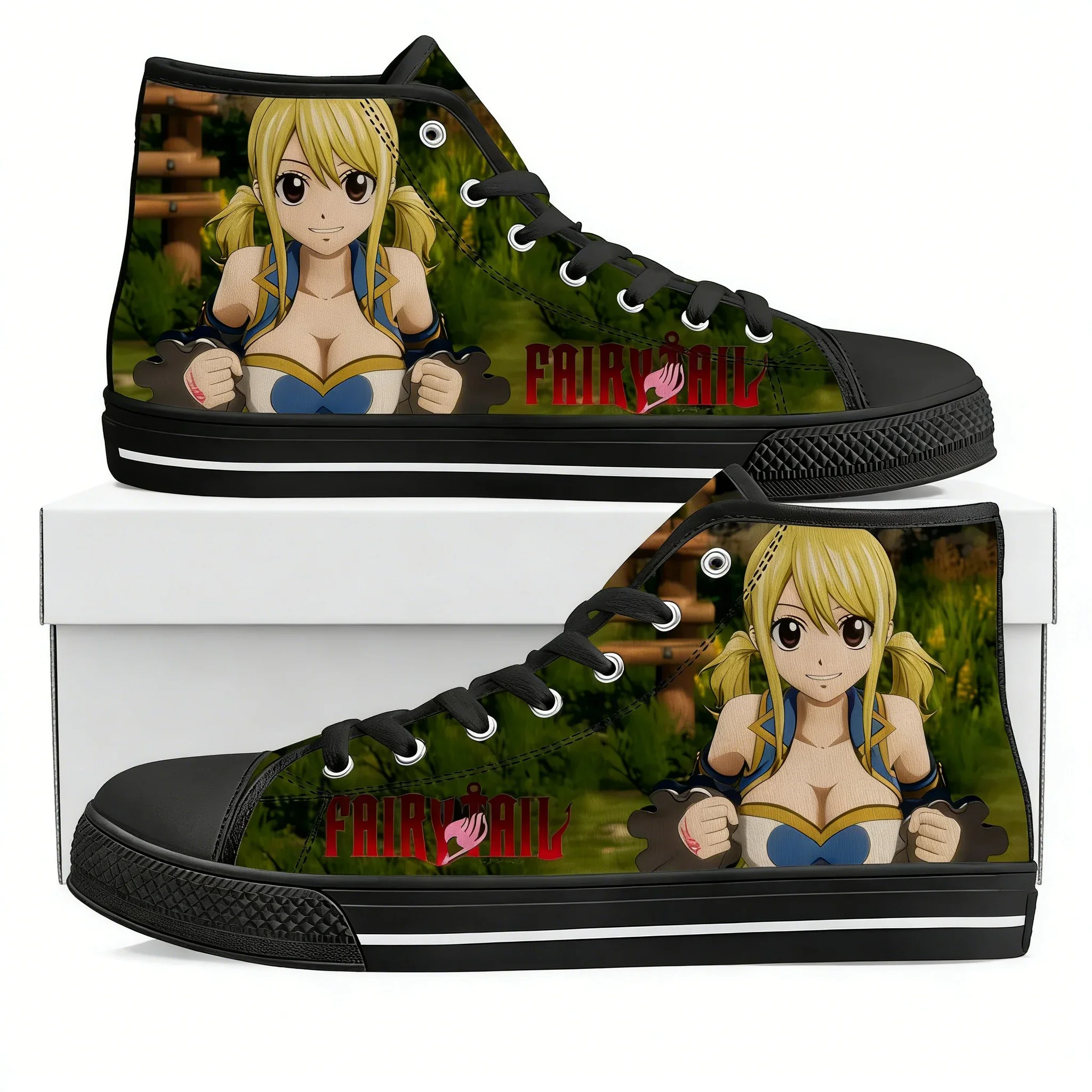 

Кроссовки с рисунком Люси Хартфилии из аниме Fairy Tail, высокие кеды для мужчин, женщин и подростков, повседневная обувь для пар, кастомизированные кроссовки