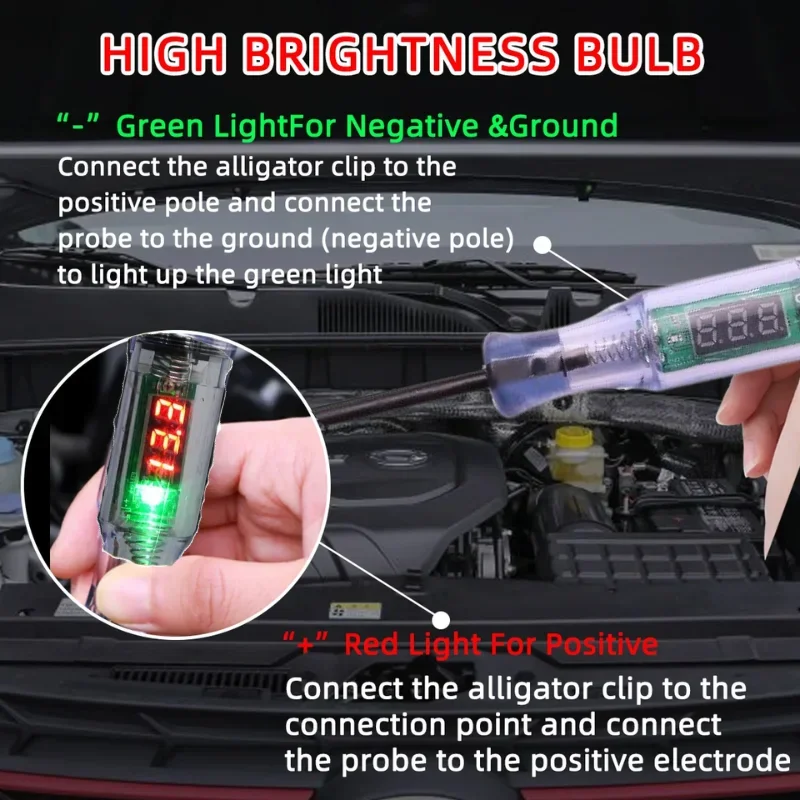 6V/12V/24V Automotive Circuit Test Pen LED Digital Voltage Display Long Probe Circuit Detector Check Vehicle Circuit Telescoping