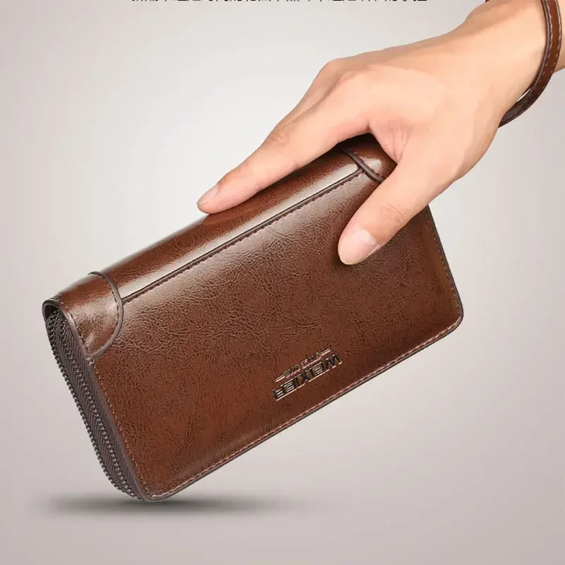 Men Long Wallet Men Double Zipper Coin Pocket Male Wallet Purse Casual Business Card Holder Vintage Large Wallet Male Clutch Bag