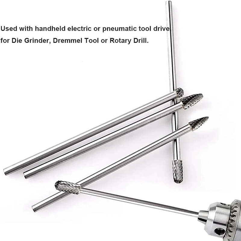 Conjunto de rebarbas rotativas de carboneto de 6 polegadas, entrega em 24 horas, 4 peças, 6 mm (0,25 polegadas), haste de longo alcance, corte duplo, arquivo rotativo de carboneto de tungstênio s