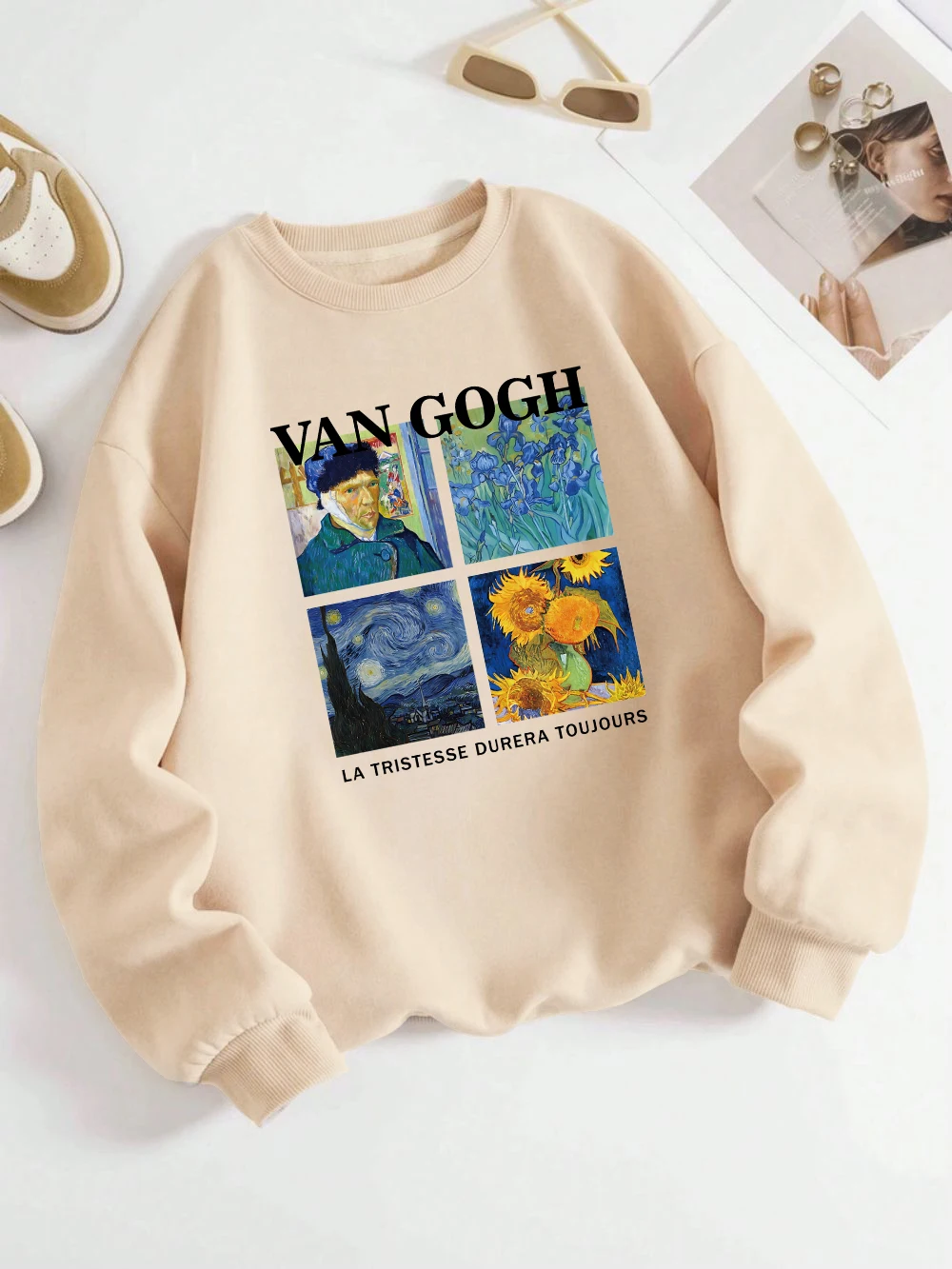 Mode Frau Sweatshirt Van Gogh La Tristesse Durera Toujours Gedruckt Pullover Fleece Warme Weiche Lose Hoodie Herbst Kleidung