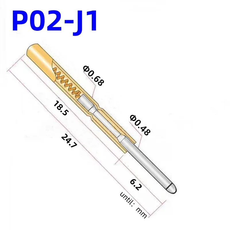 20/100PCS P02-J1 Spring Test Probe Test Pin Pogo Pin P02-J Electric ICT FCT PCB Test Tool 0.48/0.68/24.7mm Needle Round Tip