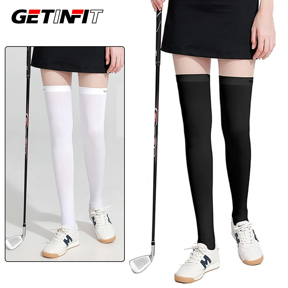 

GETINFIT Летние длинные носки до колена из ледяного шелка, дышащие, с защитой от УФ-излучения, для гольфа и спорта, нескользящие, легкие, компрессионные, моделирующие форму ног
