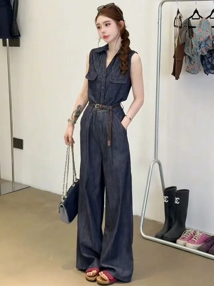 2025 New Faionable Korean One-Piece Slimming Clothes High Waist Wide Leg Pants Long Pants for Women Commute Sle