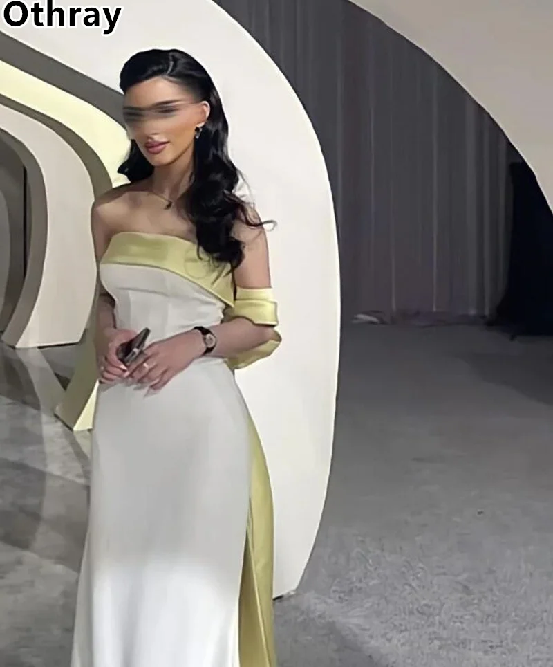 Othray femmes élégantes robe de soirée deux couleurs noeud papillon Satin saoudien arabe dubaï formelle robes de bal de mariage وünعف