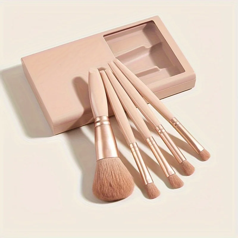 5-Piece Makeup Brush Set With Mirror, Portable Professional Makeup Brush Set, Hollow Plastic Travel Makeup Tools