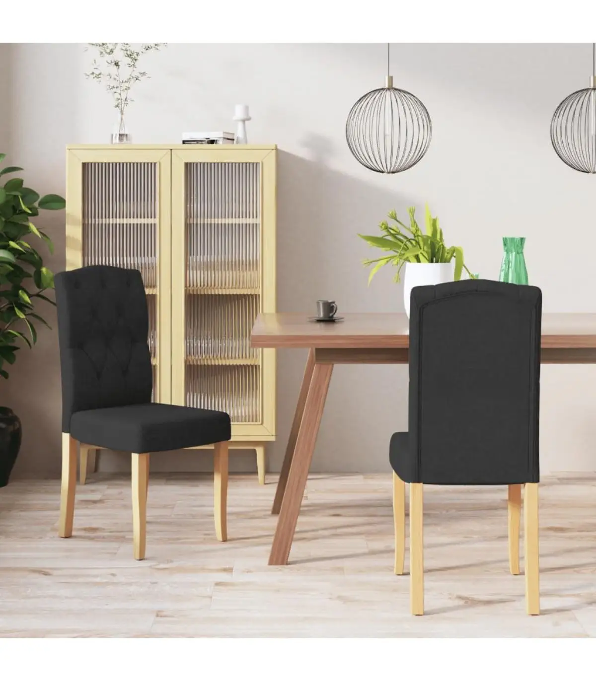 Dining chairs 2 units black fabric dining chairs