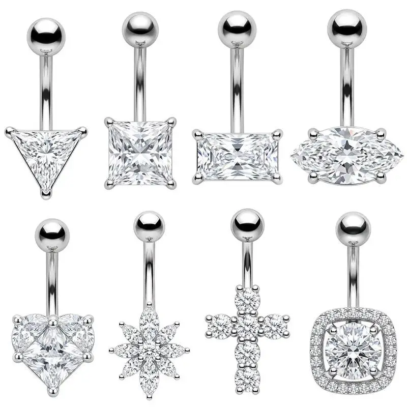 Hypoallergenic Stainless Steel Navel Ring Sparkle Zirconia Design 1 Piece for Women Girls Holiday Gift Body Piercing Jewelry