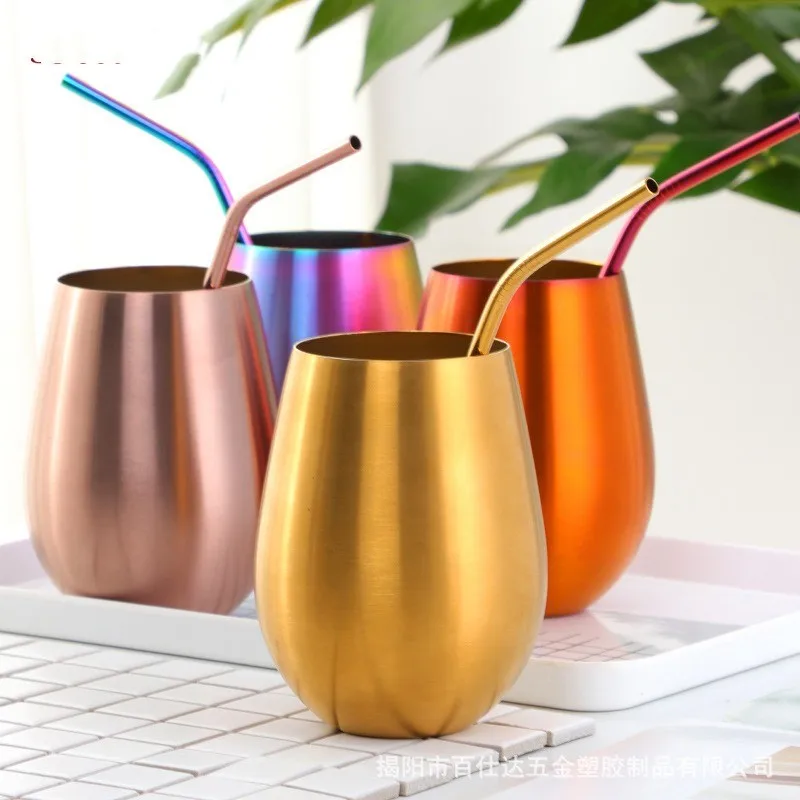 500ml Stainless Steel Beer Wine Cup Rose Gold Beer Tumbler Cocktail Juice Milk Cup Metal Drinking Mug for Bar Outdoor Drinkware