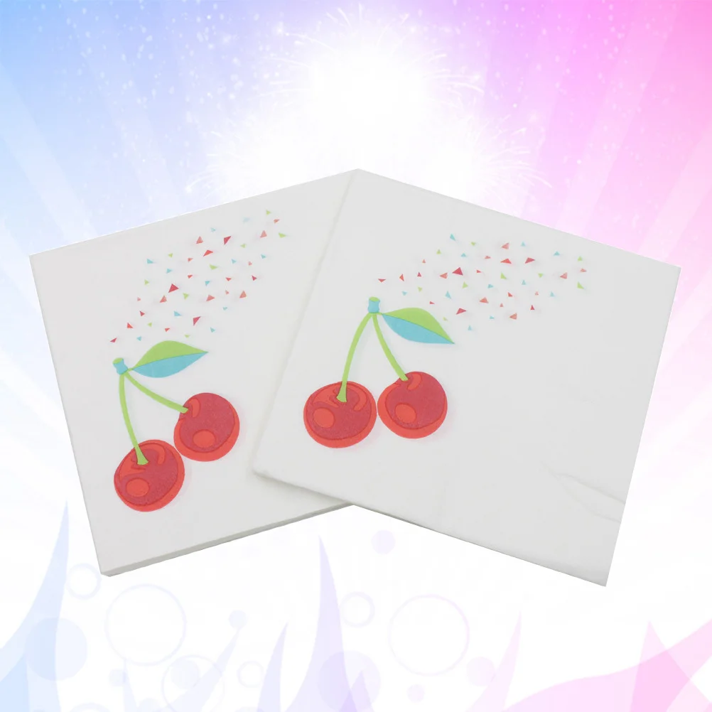 20 Sheets Cherry Printing Napkin Fruit Napkin Colorful Tissue Paper Towel for Party Gathering Festival Home