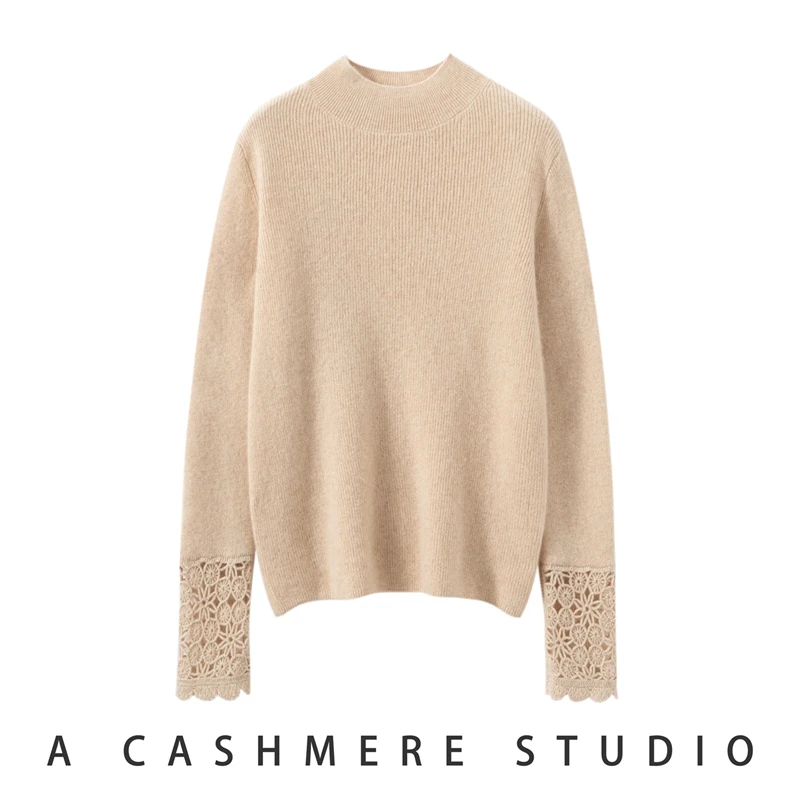 

Women's 100% Cashmere Turtleneck Slim-Fit Hand Crocheted Sweater Stylish Versatile Pullover Soft Warm Autumn Winter Knitwear Top