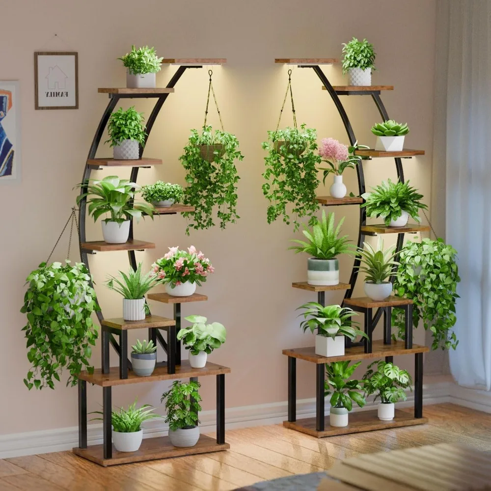 

Indoor Plant Stand with Grow Lights, 9 Tiered Metal Curved Plant Shelf,for Plants Multiple, Large Plant Rack Display Shelves