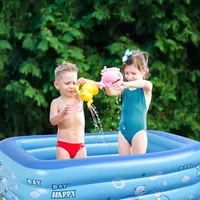Inflatable Kids Swimming Pools Portable Rectangle Baby Ball Pit Pool Indoor Outdoor 3 Rings Cartoon Printed for Family Adult Kid