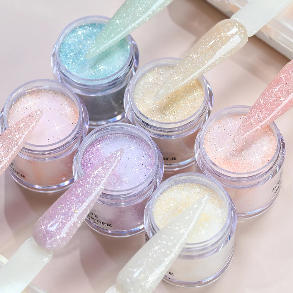 6Jars/Set Macaron Color Glitter Nail Acrylic Powder Pink Yellow Green Purple Nails Crystal Powder Extension Craving Dipping Dust